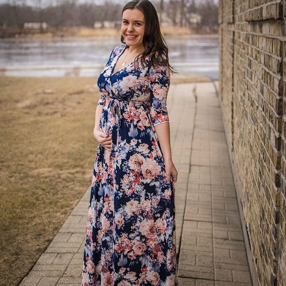 pink blush blue floral dress